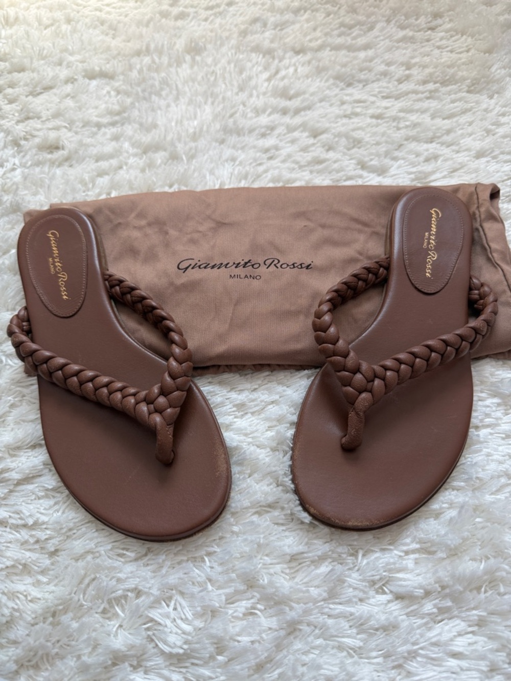 Gianvito Rossi Brown Braided Leather Thong Sandals